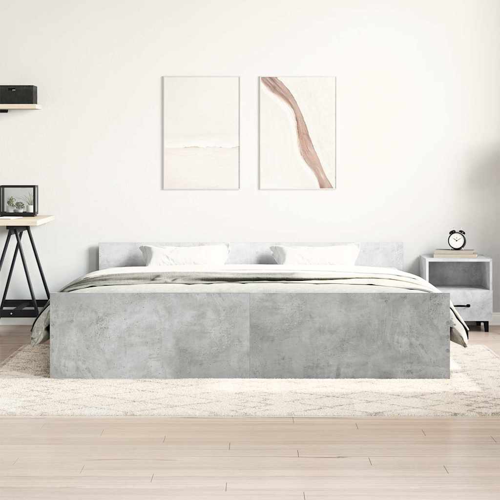 Sengeramme med hode- og fotgavl betonggrå 200x200 cm