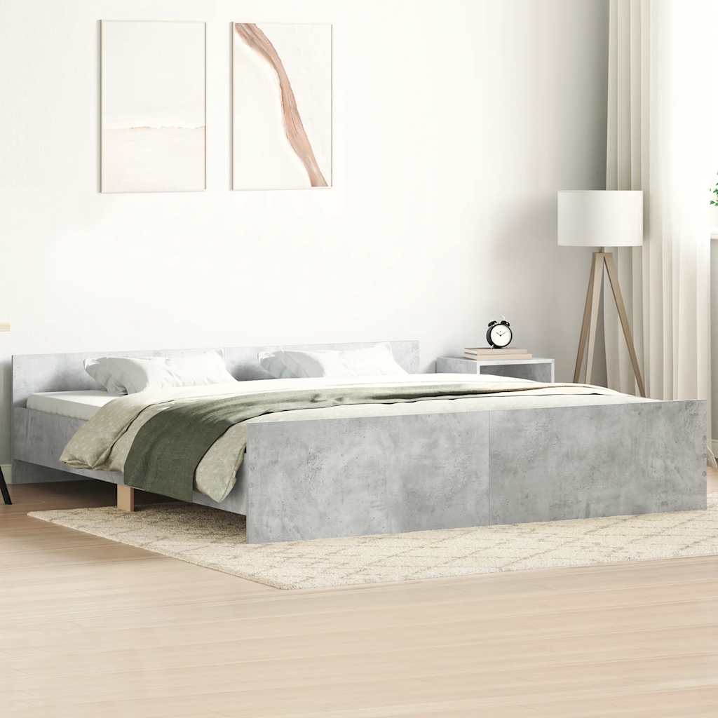 Sengeramme med hode- og fotgavl betonggrå 200x200 cm