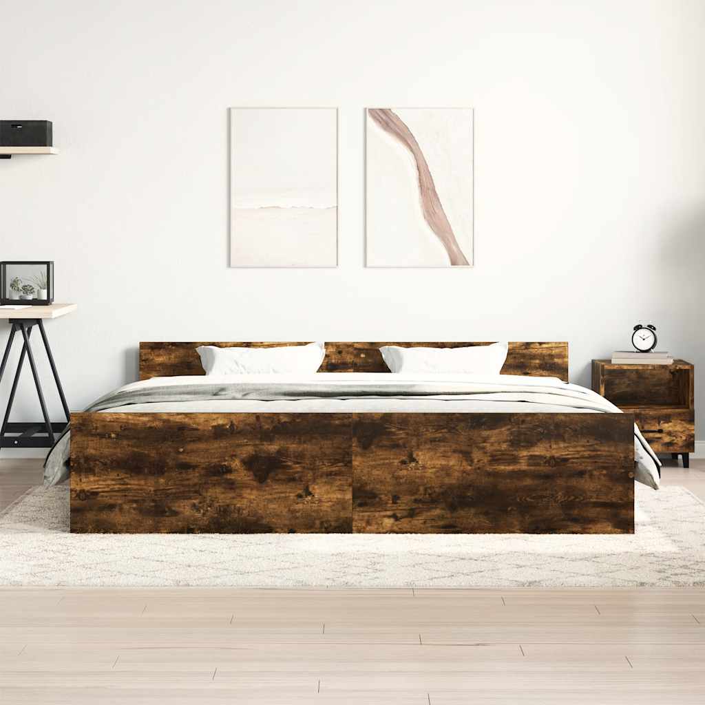 Sengeramme med hode- og fotgavl røkt eik 200x200 cm