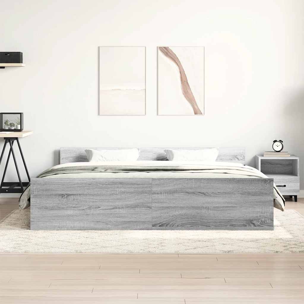 Sengeramme med hode- og fotgavl grå sonoma 200x200 cm