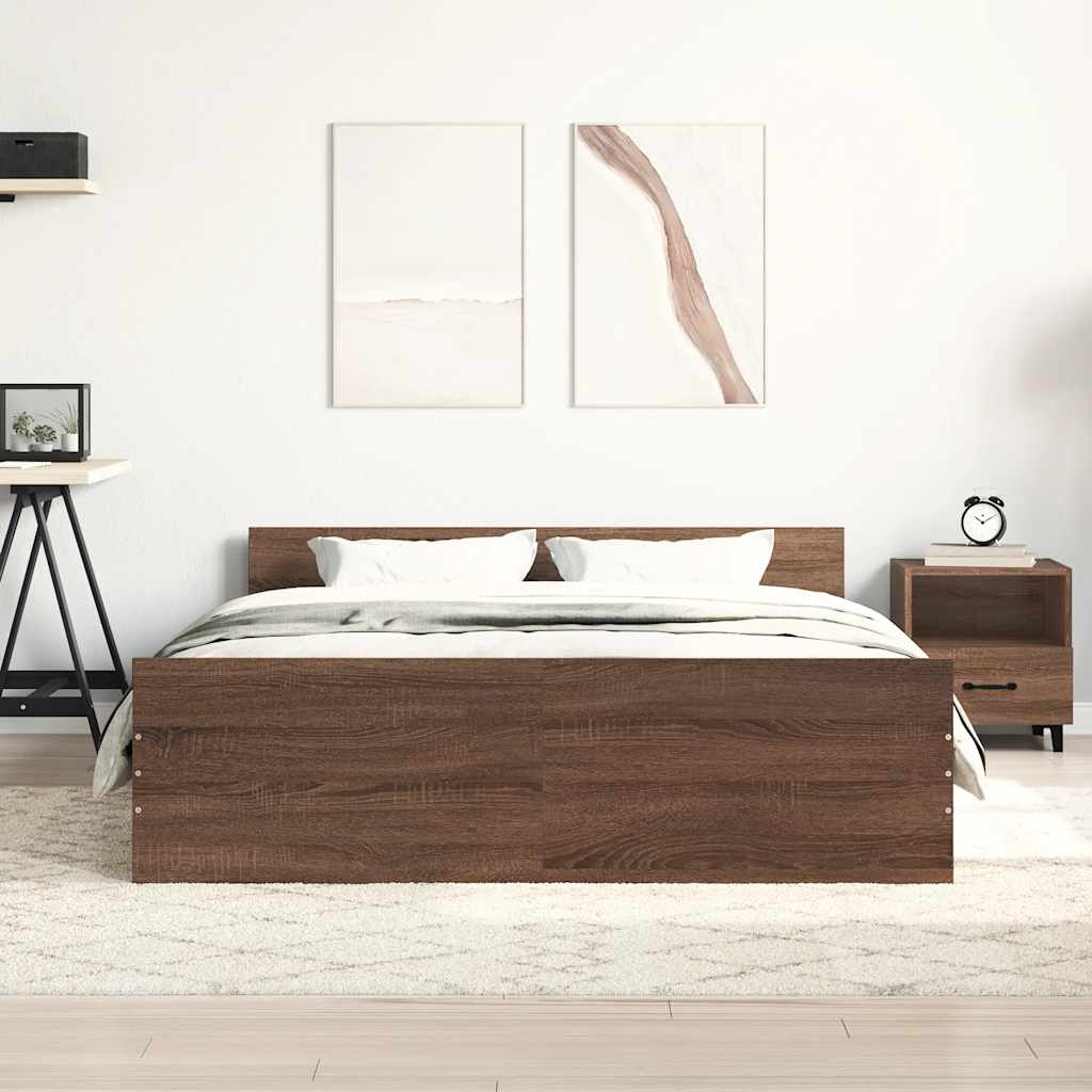 Sengeramme med hode- og fotgavl brun eik 120x200 cm