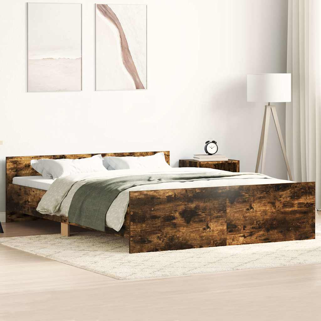 Sengeramme med hode- og fotgavl røkt eik 140x200 cm