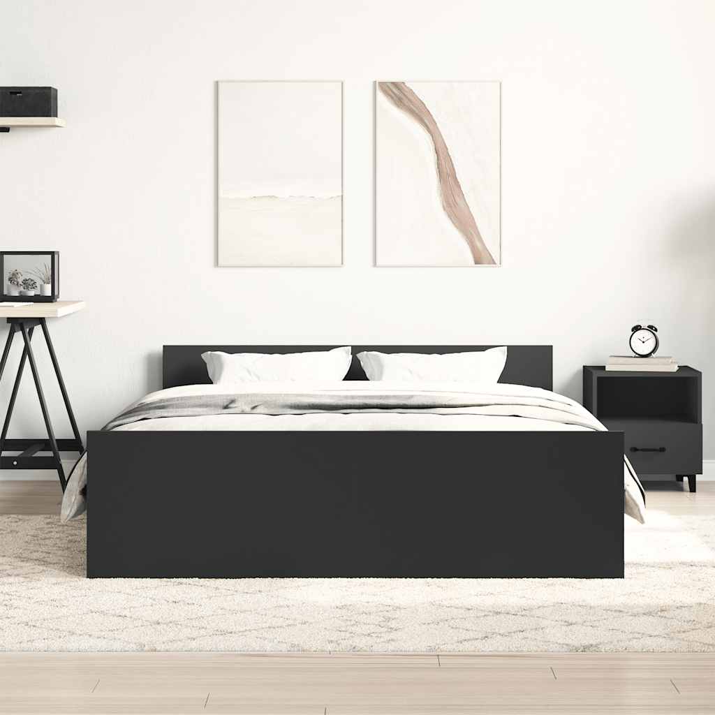 Sengeramme med hode- og fotgavl svart 150x200 cm