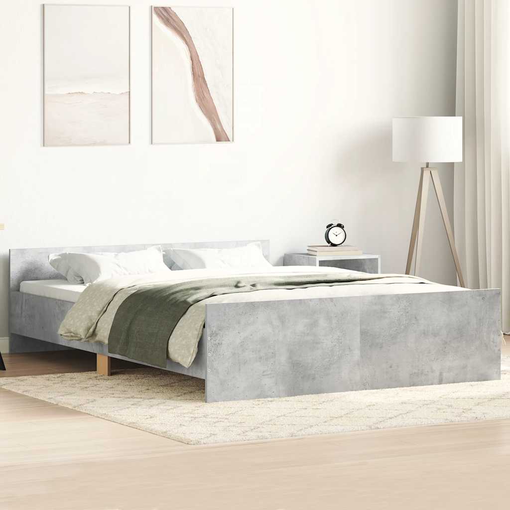 Sengeramme med hode- og fotgavl betonggrå 150x200 cm