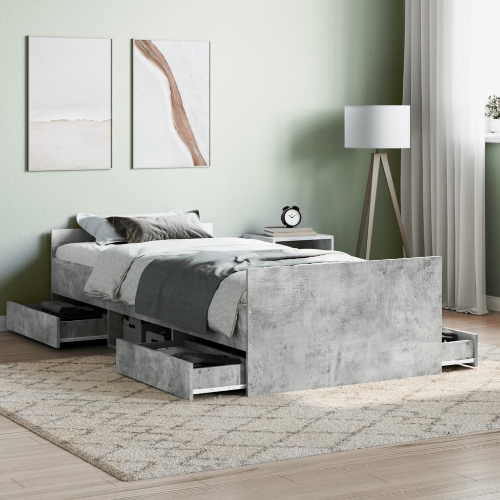 Sengeramme med hode- og fotgavl betonggrå 100x200 cm