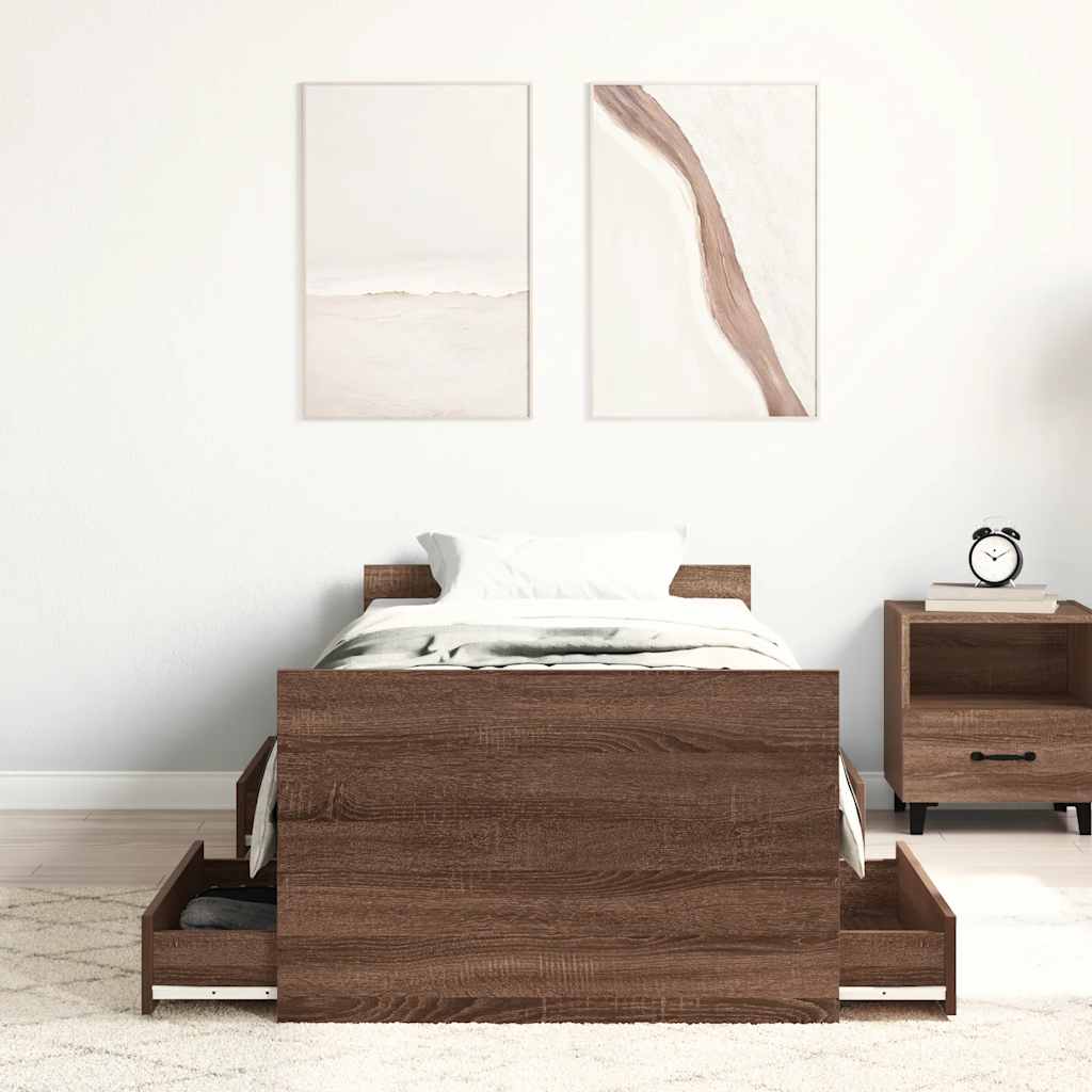 Sengeramme med hode- og fotgavl brun eik 100x200 cm