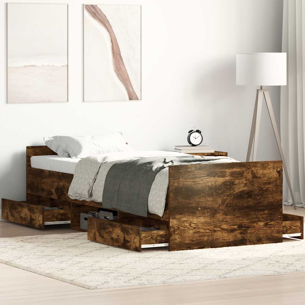 Sengeramme med hode- og fotgavl røkt eik 90x190 cm