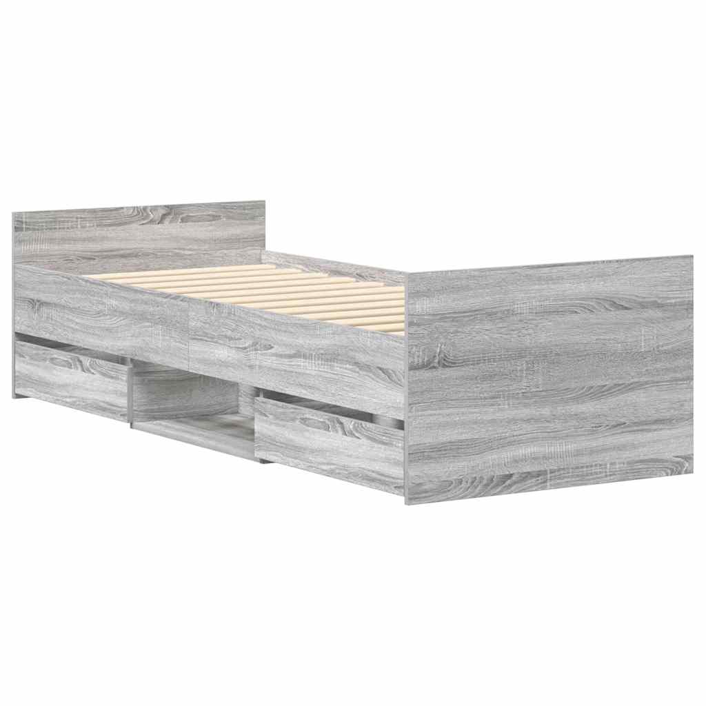 Sengeramme med hode- og fotgavl grå sonoma 90x190 cm