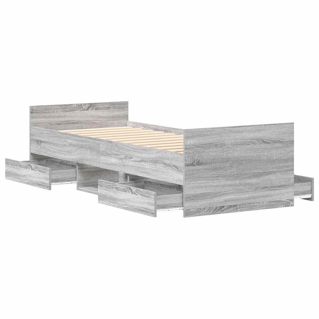 Sengeramme med hode- og fotgavl grå sonoma 90x190 cm