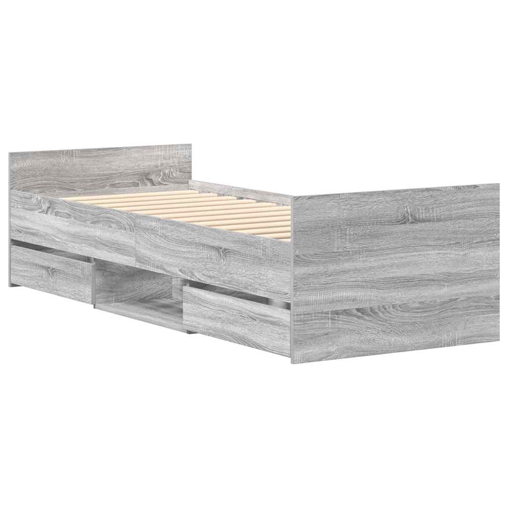 Sengeramme med hode- og fotgavl grå sonoma 90x190 cm