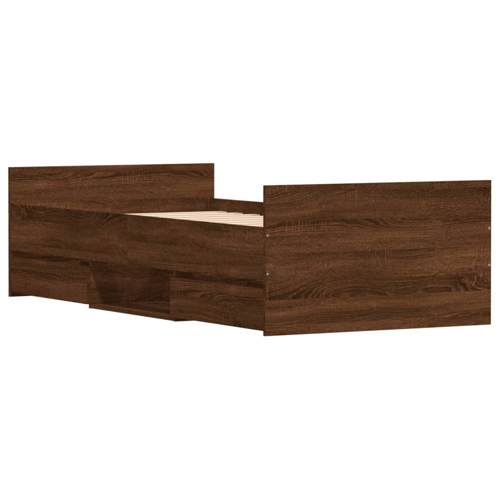 Sengeramme med hode- og fotgavl brun eik 90x190 cm