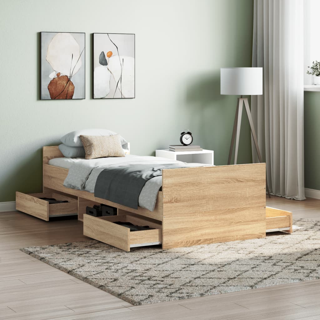 Sengeramme med hode- og fotgavl sonoma eik 75x190 cm