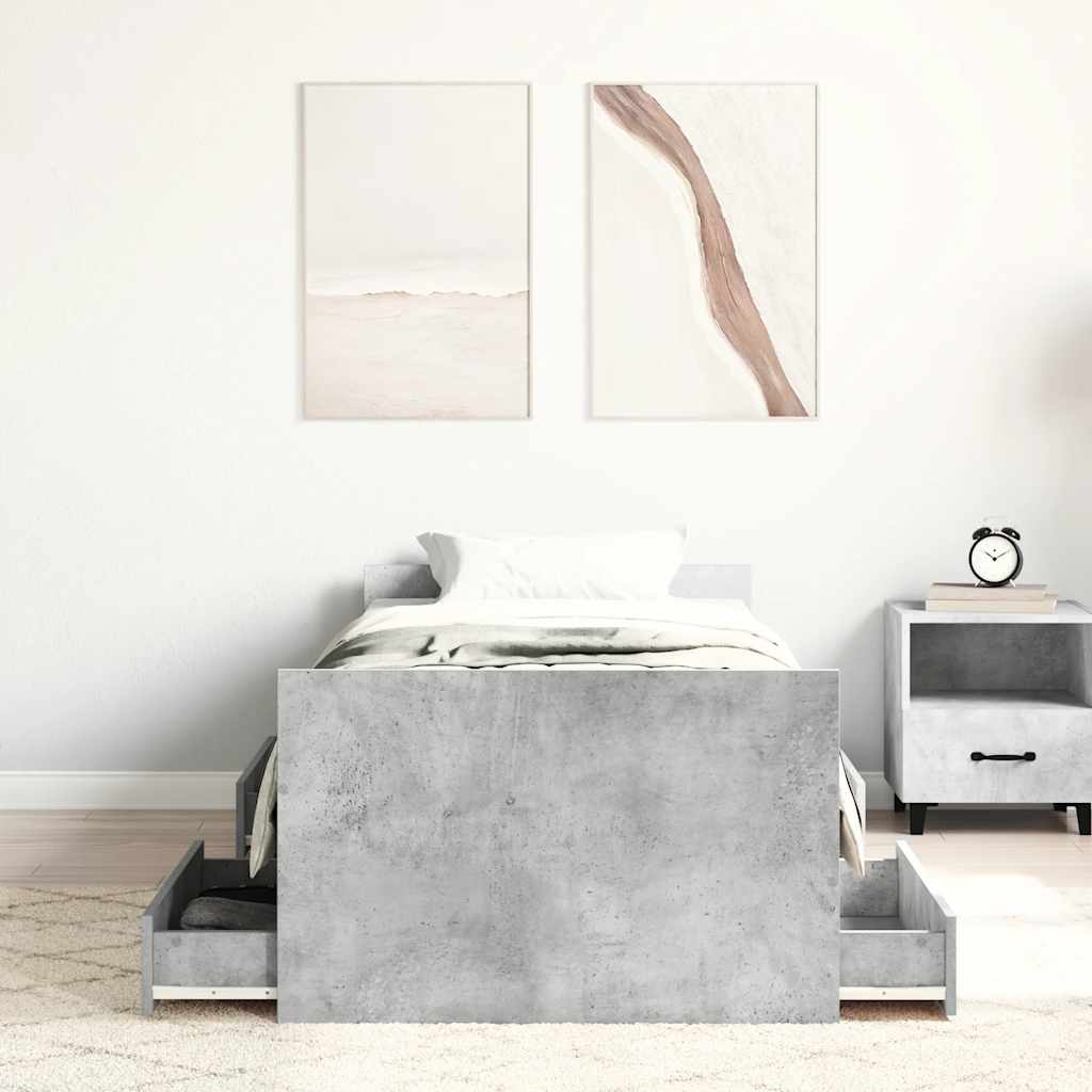 Sengeramme med hode- og fotgavl betonggrå 75x190 cm