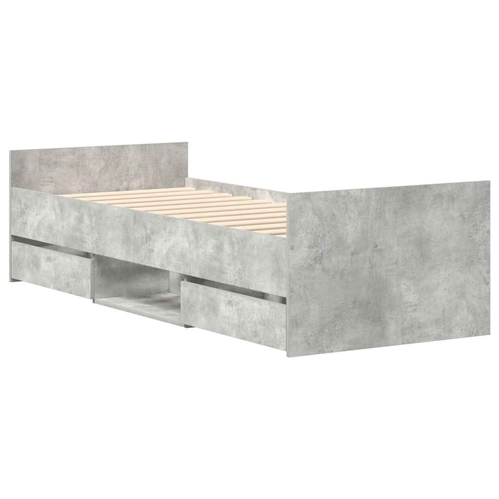 Sengeramme med hode- og fotgavl betonggrå 75x190 cm