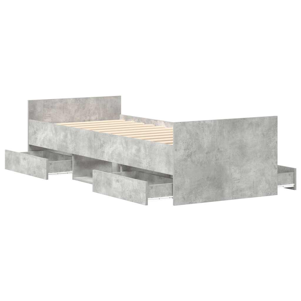 Sengeramme med hode- og fotgavl betonggrå 75x190 cm