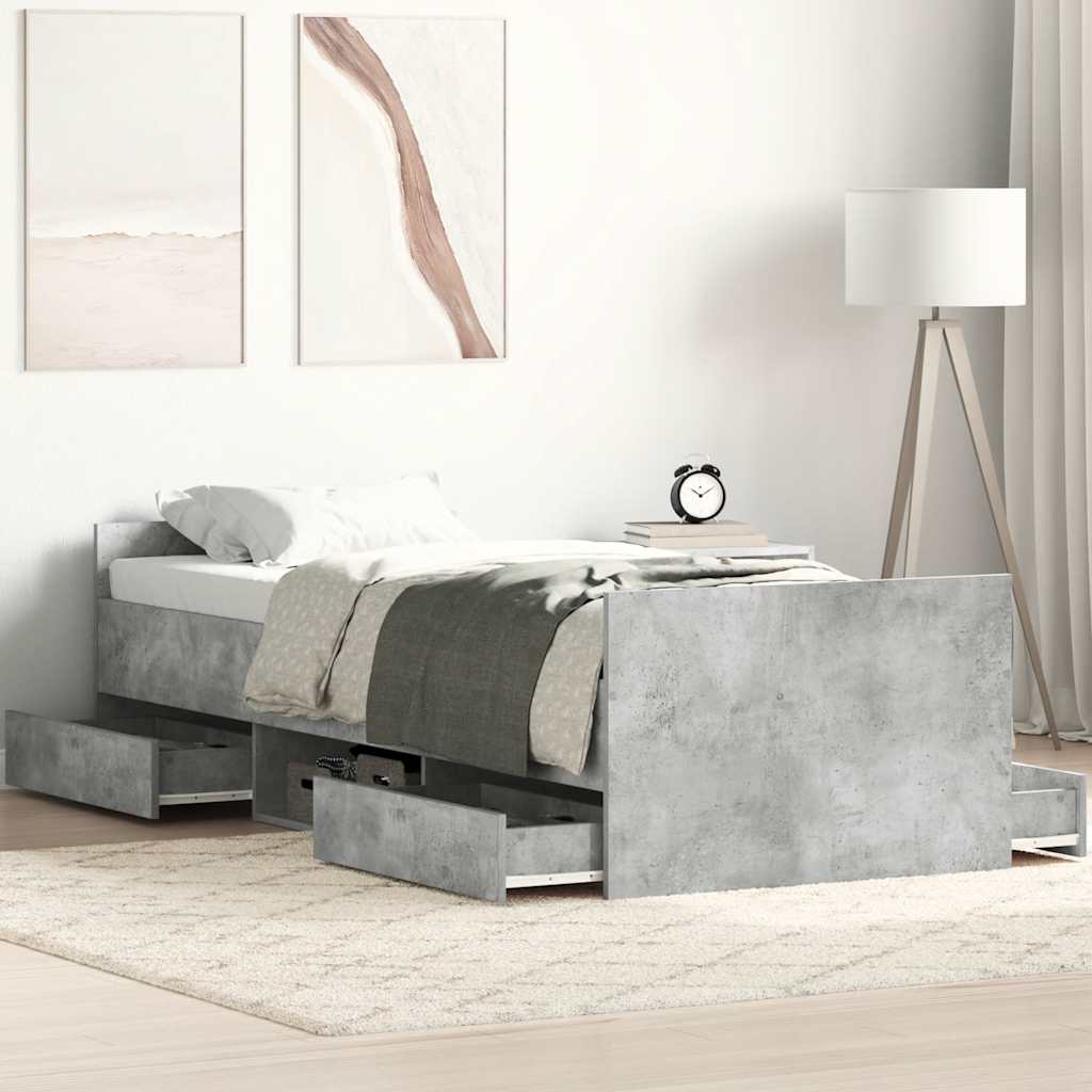 Sengeramme med hode- og fotgavl betonggrå 75x190 cm