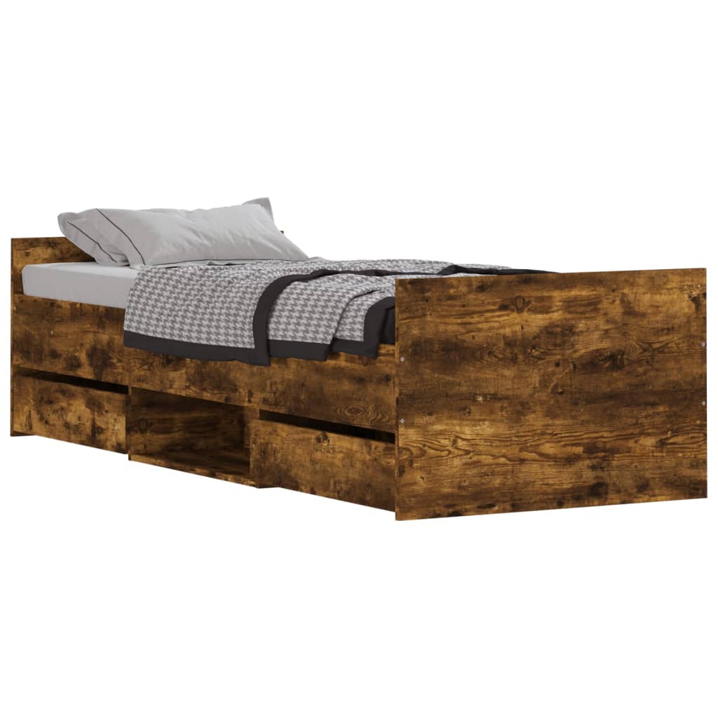 Sengeramme med hode- og fotgavl røkt eik 75x190 cm
