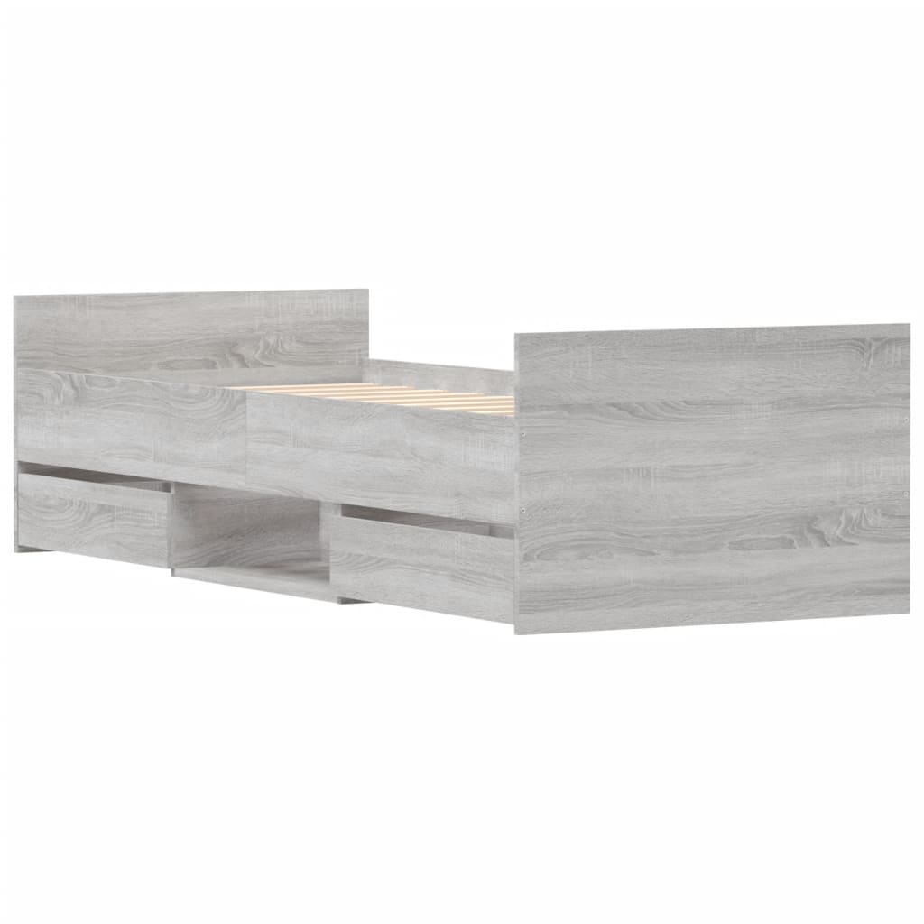 Sengeramme med hode- og fotgavl grå sonoma 75x190 cm