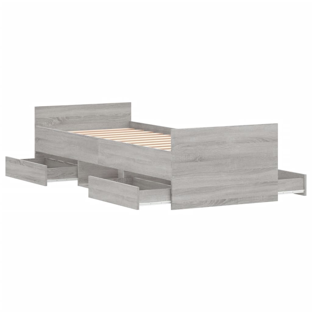 Sengeramme med hode- og fotgavl grå sonoma 75x190 cm