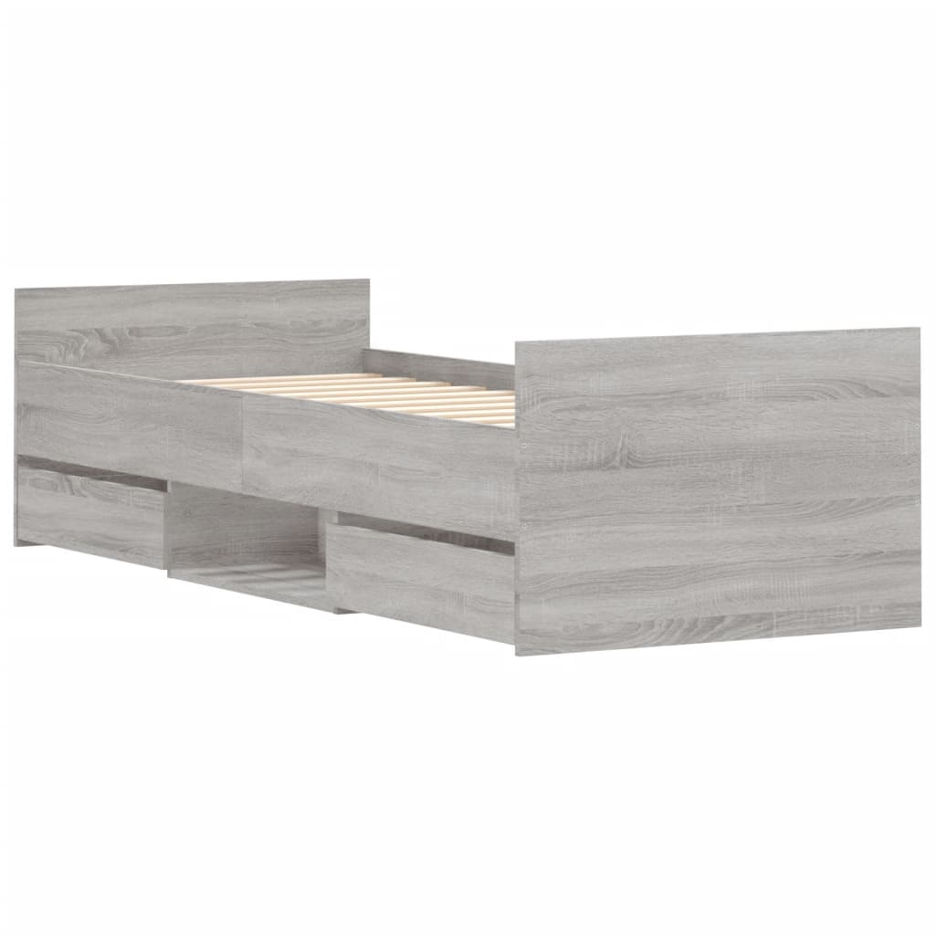 Sengeramme med hode- og fotgavl grå sonoma 75x190 cm