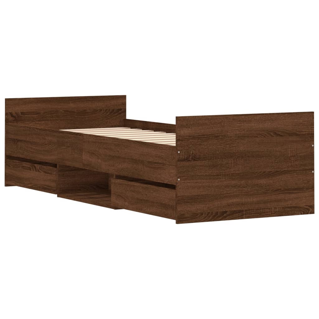 Sengeramme med hode- og fotgavl brun eik 75x190 cm