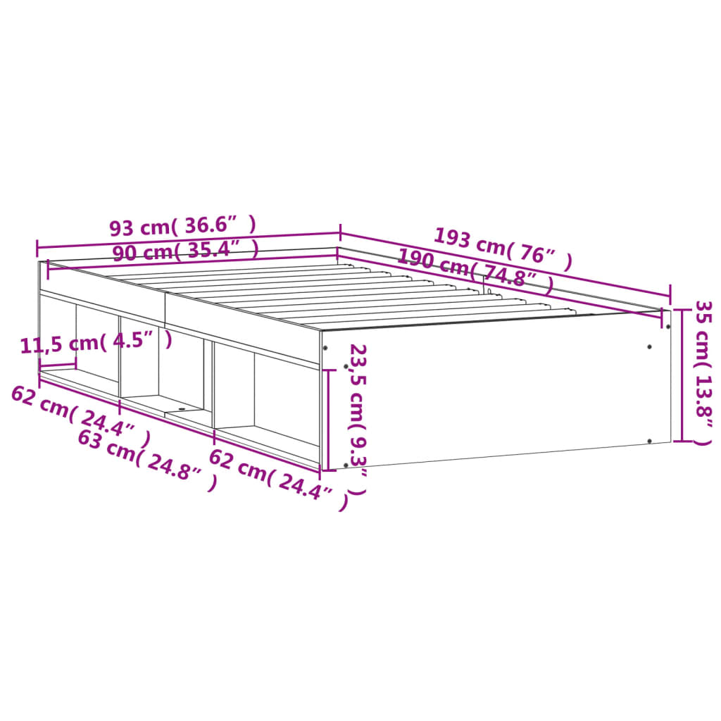 Sengeramme sonoma eik 90x190 cm