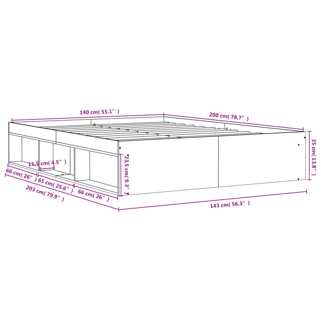 Sengeramme hvit 140x200 cm