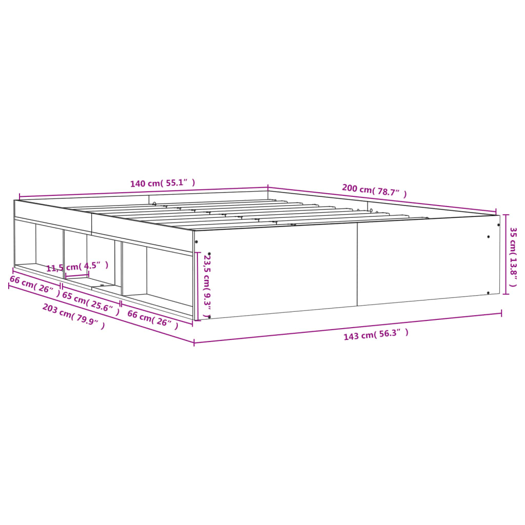 Sengeramme brun eik 140x200 cm