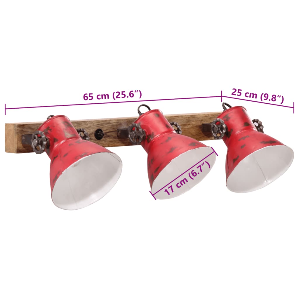 Vegglampe 25 W mørkerød 65x25 cm E27