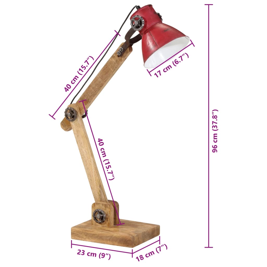 Skrivebordslampe 25 W mørkerød 23x18x96 cm E27