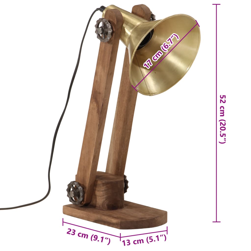 Skrivebordslampe 25 W antikk messing 23x13x52 cm E27