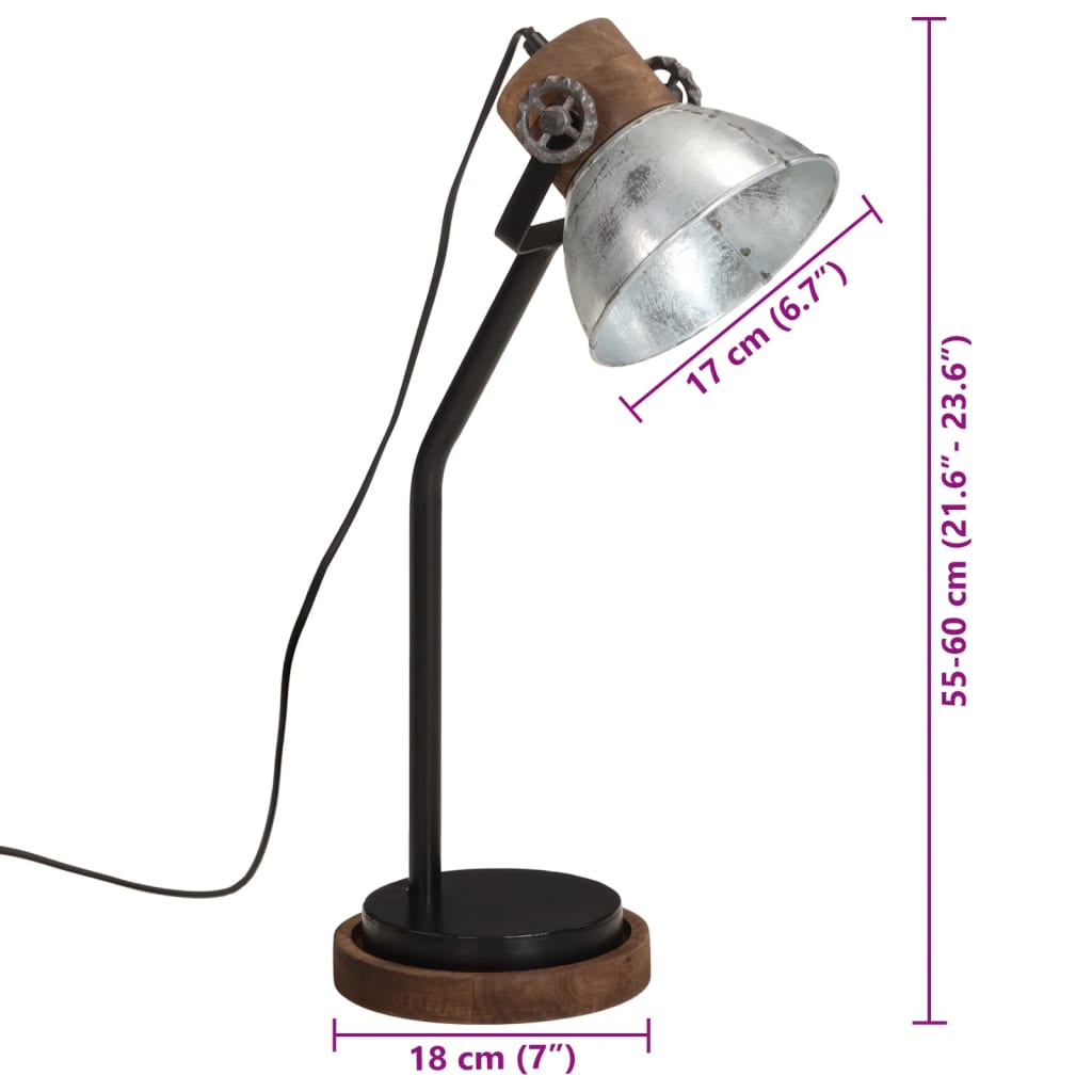 Skrivebordslampe 25 W vintage sølv 18x18x60 cm E27