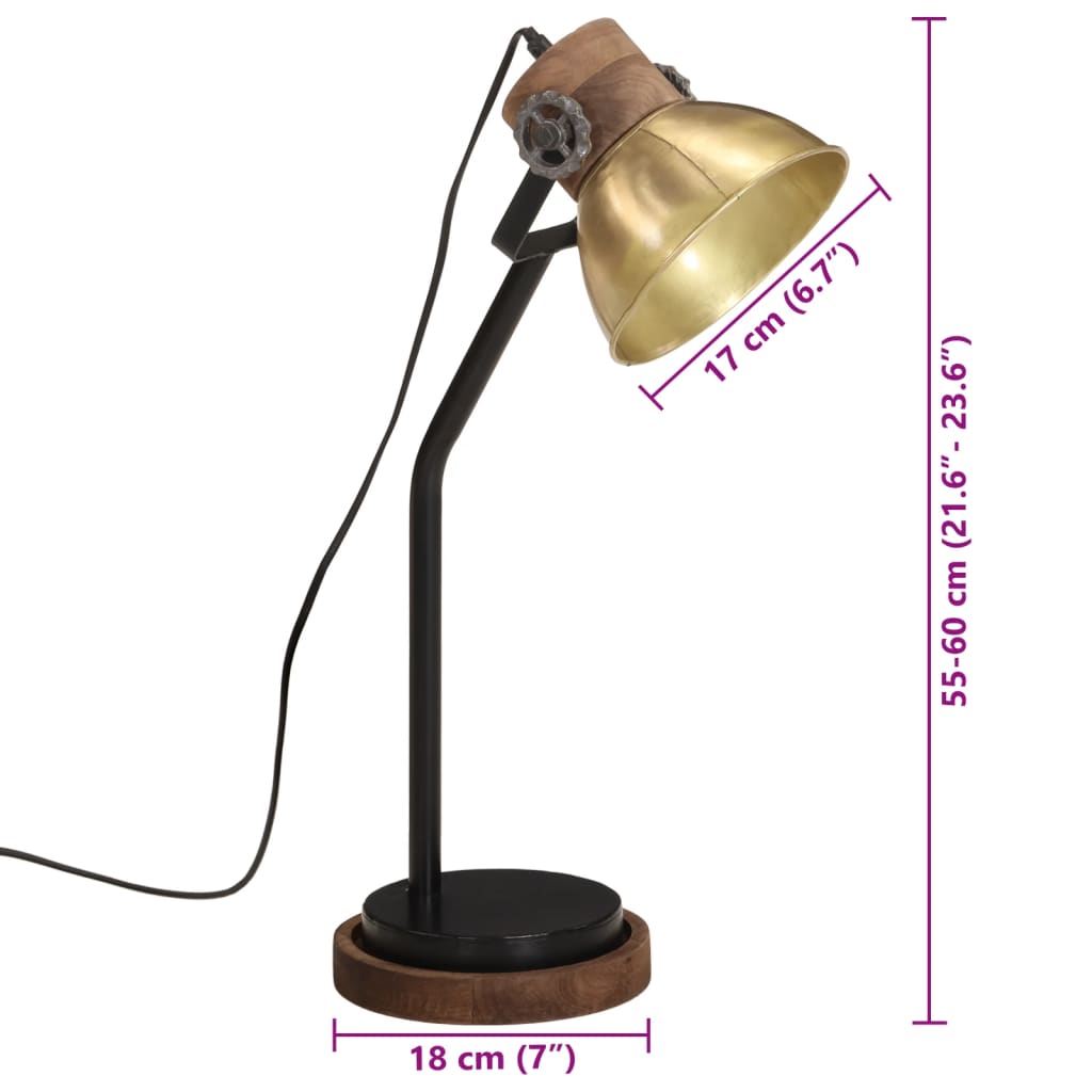 Skrivebordslampe 25 W antikk messing 17x17x60 cm E27