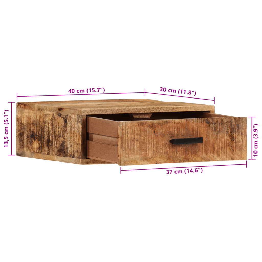 Vegghengt nattbord 40x30x13,5 cm heltre mango