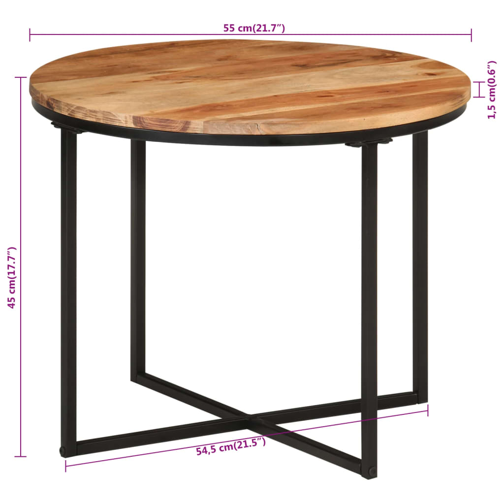 Salongbord 55x55x45 cm heltre akasie og jern