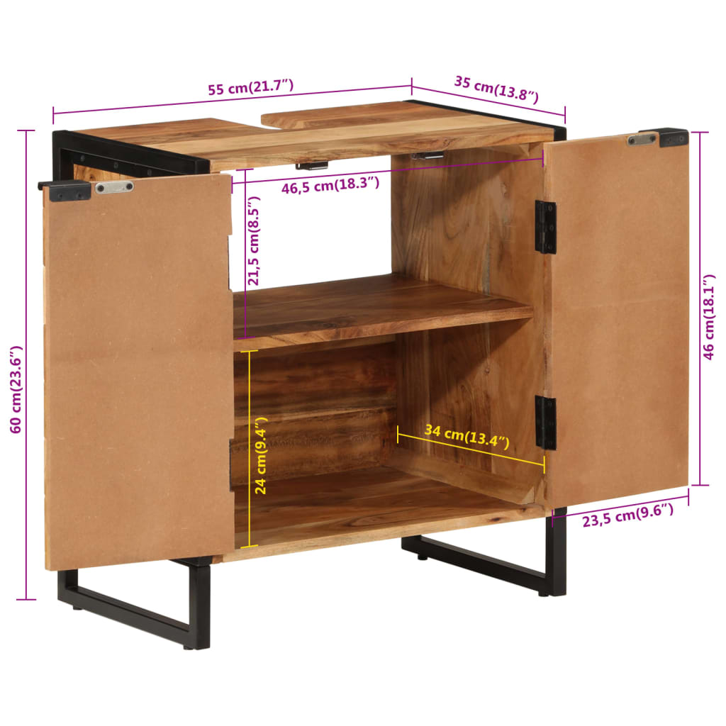 Baderomsskap 55x35x60 cm heltre akasie og jern