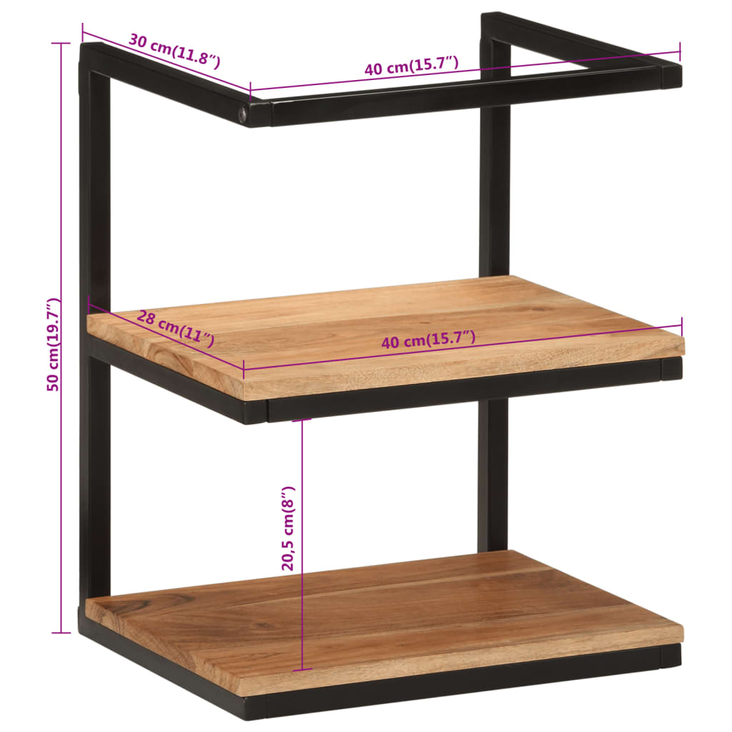 Vegghylle 40x30x50 cm heltre akasie og jern