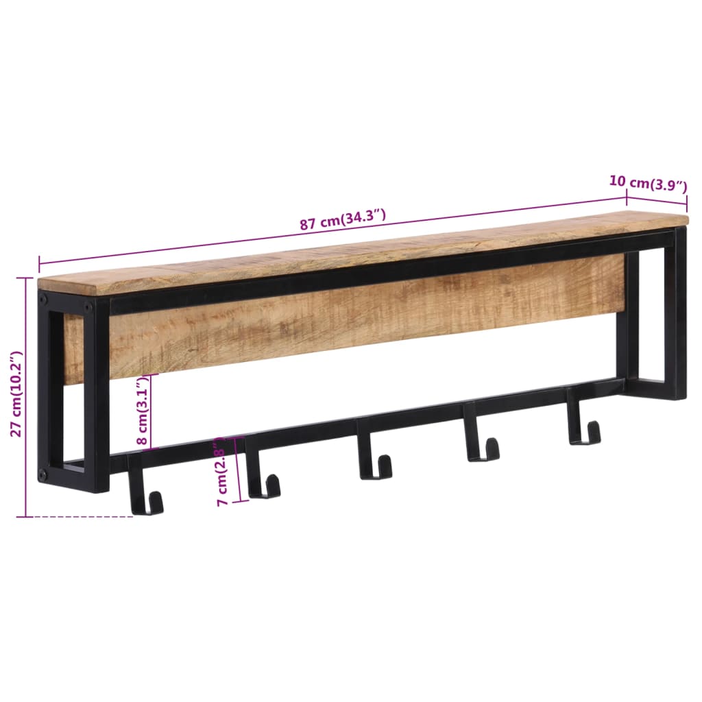 Knaggrekke 87x10x27 cm heltre grovt mangotre
