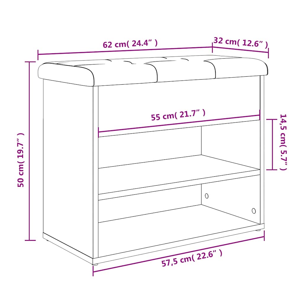 Skobenk Sonoma eik 62x32x50 cm konstruert tre