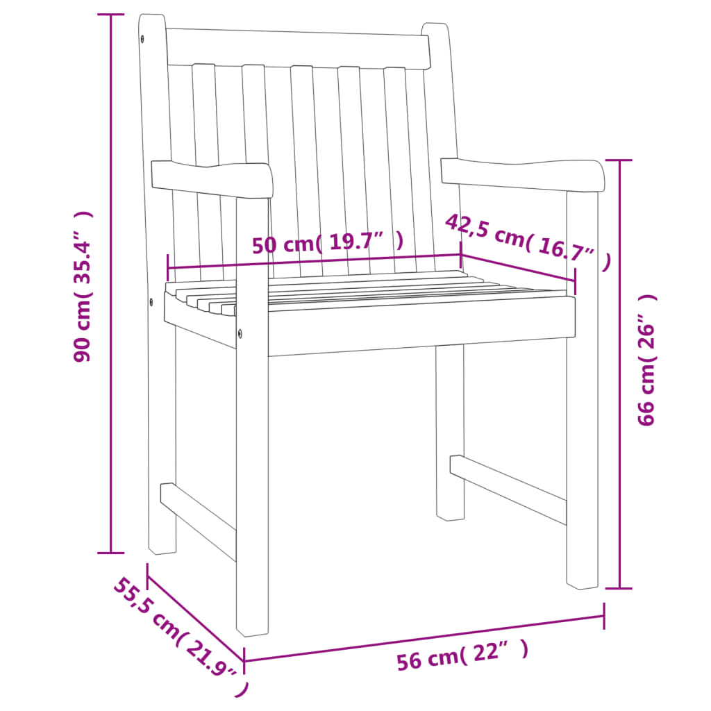 Hagestoler 8 stk 56x55,5x90 cm heltre akasie