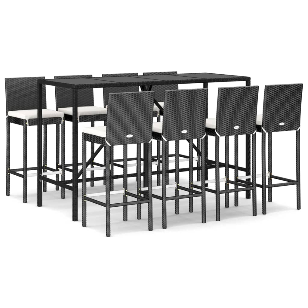Hagebarsett med puter 9 deler svart polyrotting