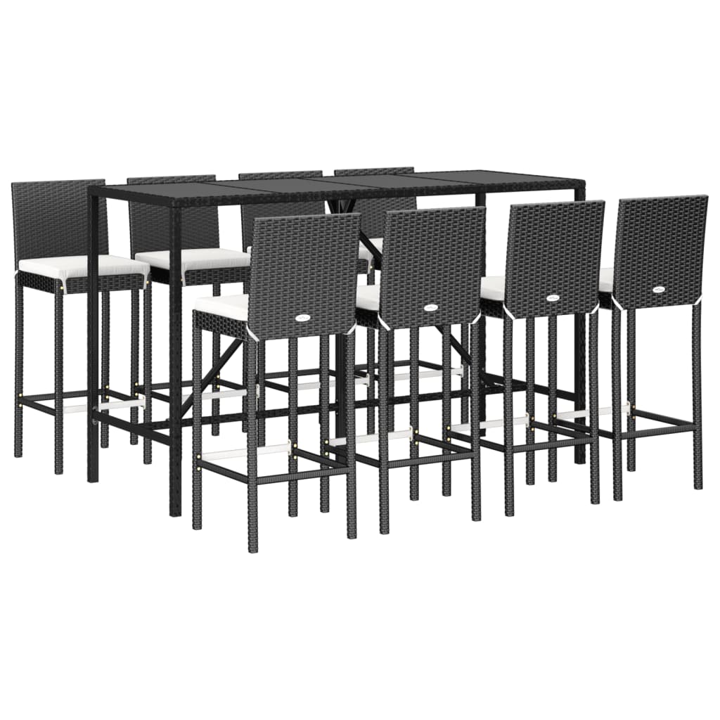Hagebarsett med puter 9 deler svart polyrotting