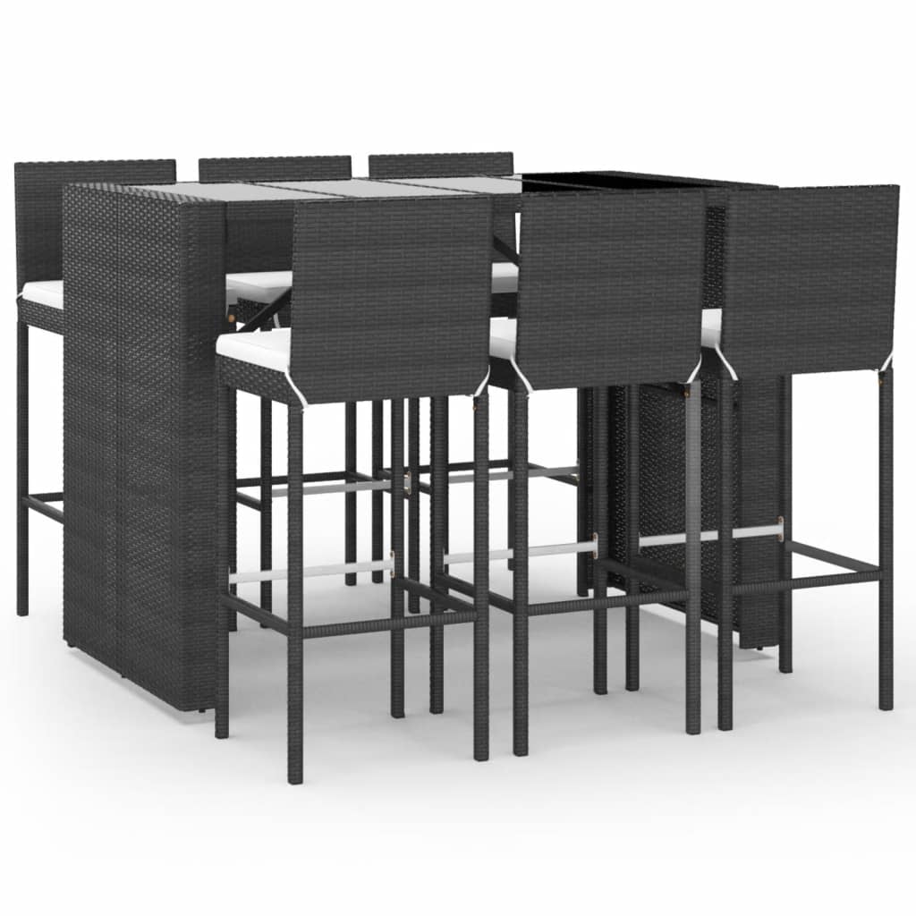 Hagebarsett med puter 7 deler svart polyrotting