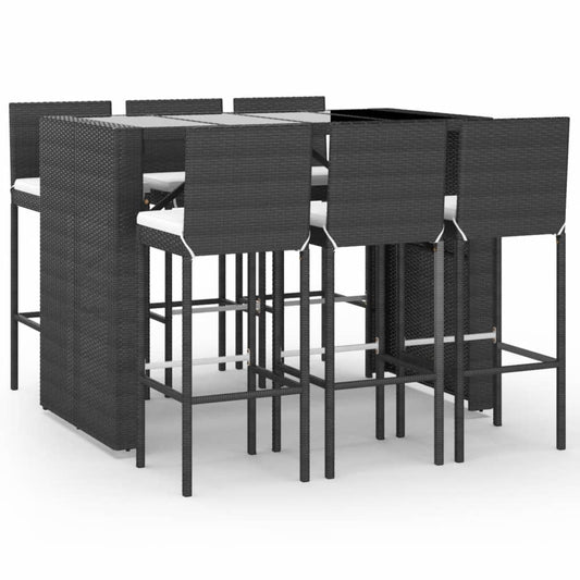 Hagebarsett med puter 7 deler svart polyrotting