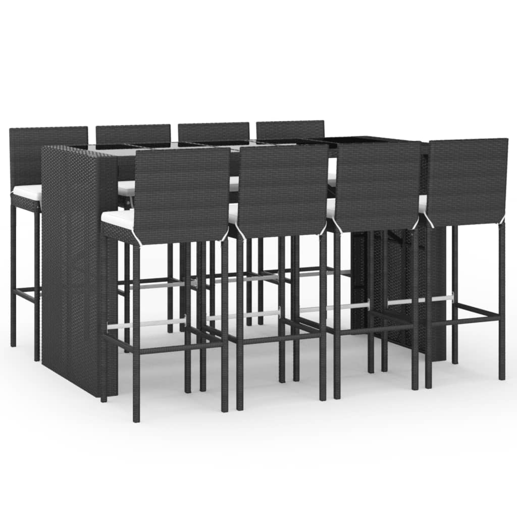 Hagebarsett med puter 9 deler svart polyrotting