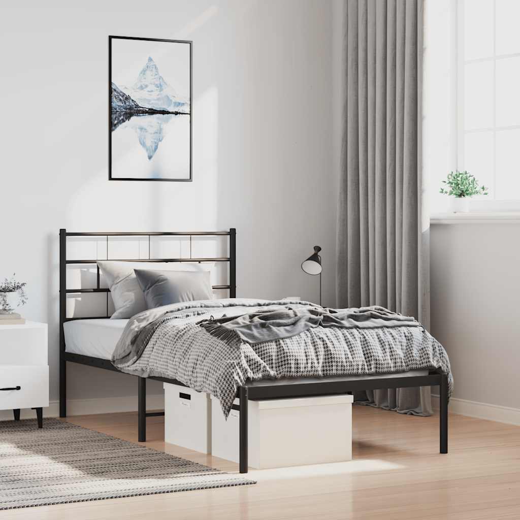 Sengeramme i metall med hodegavl svart 100x190 cm