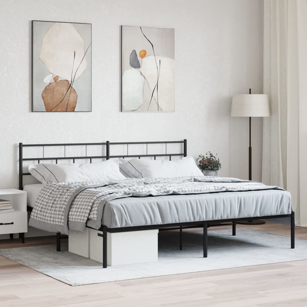Sengeramme i metall med sengegavl svart 180x200 cm
