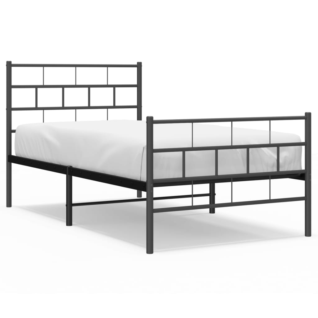 Sengeramme i metall med hode- og fotgavl svart 90x200 cm