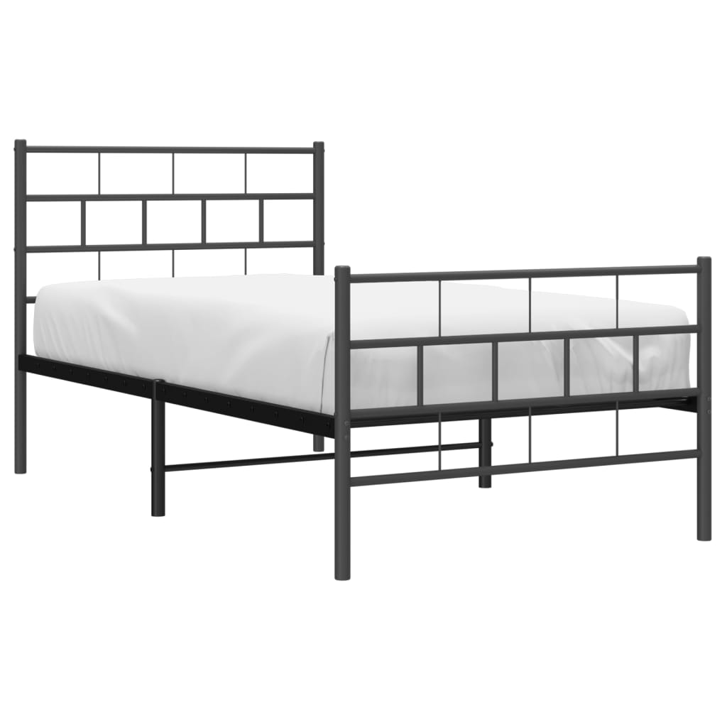 Sengeramme i metall med hode- og fotgavl svart 90x200 cm