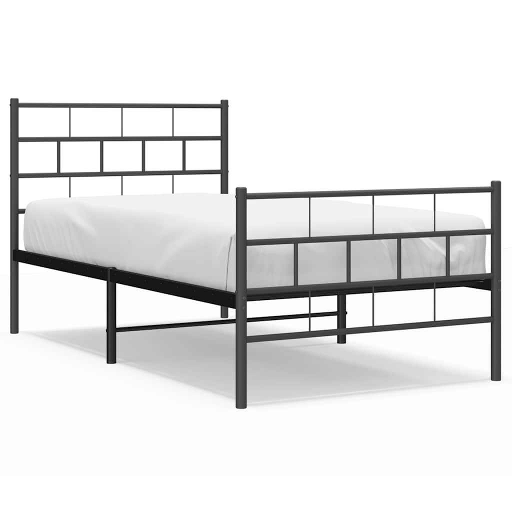 Sengeramme i metall med hode- og fotgavl svart 100x190 cm